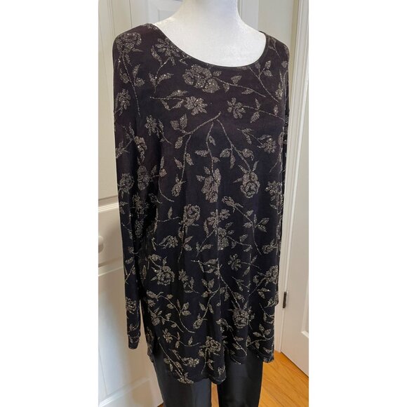 Vtg Impressions Womens Slinky Floral Glitter Top Size L NYE Dark Fairy Indie 90s - Picture 3 of 15